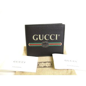 Photo: GUCCI Vintage Logo Black Leather Bifold Bill Wallet #9711