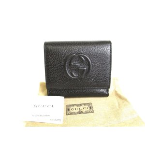 Photo: GUCCI Soho Interlocking G Black Leather Trifold Wallet Purse #9715