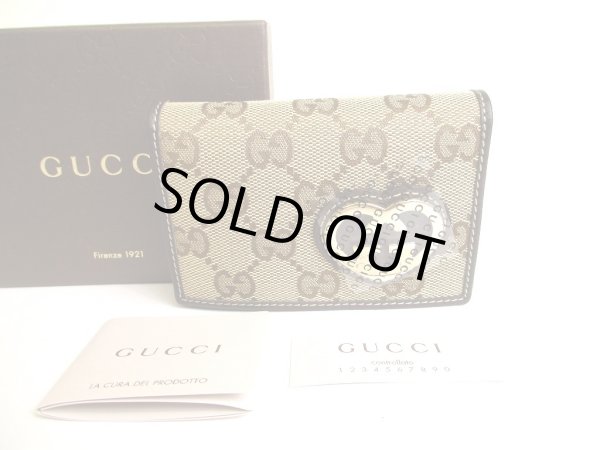 Photo1: GUCCI GG Brown Canvas Leather Heart Motif Card Case #9716