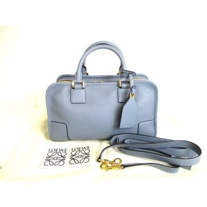 Photo: LOEWE Light Blue Calf Leather Hand Bag Purse W/Strap Amazona 28 #9720