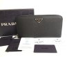 Photo1: PRADA Black Saffiano Leather Round Zip Long Wallet #9729