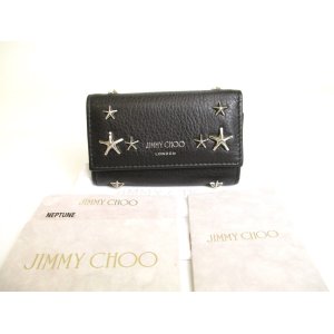 Photo: Jimmy Choo Silver Metal Stars Black Leather 6 Pics Key Case Neptune #9730