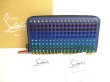 Photo1: Christian Louboutin Panettone Navy Blue Leather Mix Spikes Round Zip Wallet #9732