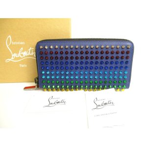 Photo: Christian Louboutin Panettone Navy Blue Leather Mix Spikes Round Zip Wallet #9732