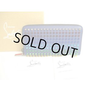 Photo: Christian Louboutin Panettone Navy Blue Leather Mix Spikes Round Zip Wallet #9732