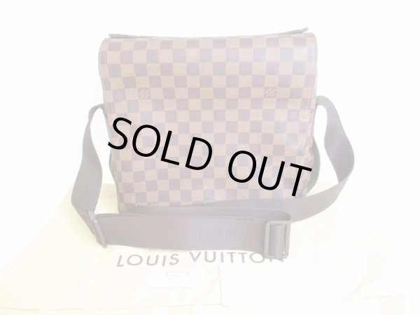 Photo1: LOUIS VUITTON Damier Brown Leather Messenger Crossbody Bag Naviglio #9733