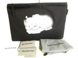 Photo: BALENCIAGA Black Nylon white rhinoceros Motif Clutch Bag Pouch #9735