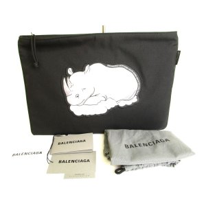 Photo: BALENCIAGA Black Nylon white rhinoceros Motif Clutch Bag Pouch #9735