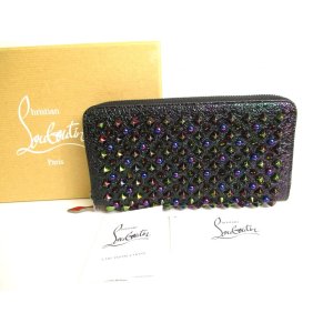 Photo: Christian Louboutin Panettone Black Leather Multicolor Spikes Round Zip Wallet #9746