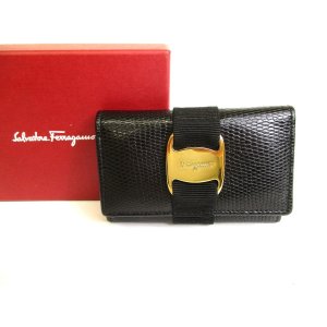 Photo: Salvatore Ferragamo Vara Black Leather Gold H/W 6Pics Key Case #9754