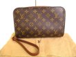 Photo1: LOUIS VUITTON Monogram Brown Leather Clutch Bag Orsay #9772