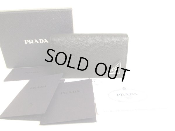 Photo1: PRADA Black Saffiano Leather Credit Card Case Business Card Holder #9773