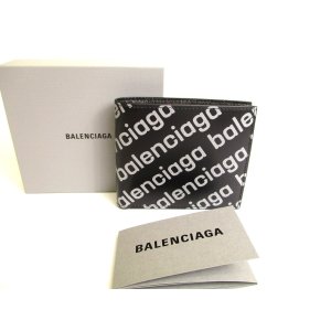 Photo: BALENCIAGA Black Leather Bifold Wallet Compact Wallet Card Holder #9776