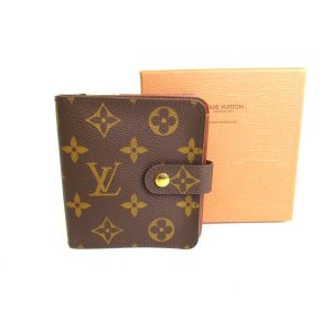 Photo: LOUIS VUITTON Monogram Brown Leather Bifold Wallet Compact Zippe #9789