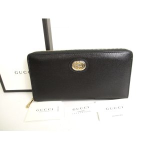 Photo: GUCCI Interlocking G Black Leather Round Zip Wallet #9795