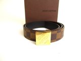 Photo: LOUIS VUITTON Damier Brown Gold Buckle Belt Waist Size 75-85cm S #9812