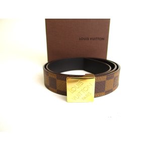 Photo: LOUIS VUITTON Damier Brown Gold Buckle Belt Waist Size 75-85cm S #9812