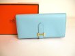 Photo1: HERMES Blue Atoll Veau Epson Gold H/W Long Wallet Bearn Soufflet #9819