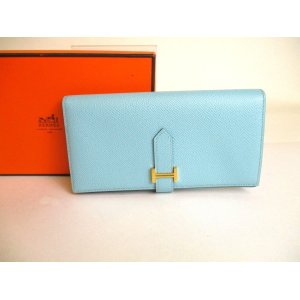 Photo: HERMES Blue Atoll Veau Epson Gold H/W Long Wallet Bearn Soufflet #9819