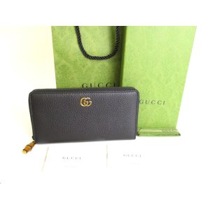 Photo: GUCCI Marmont GG Bamboo Black Leather Round Zip Long Wallet #9823