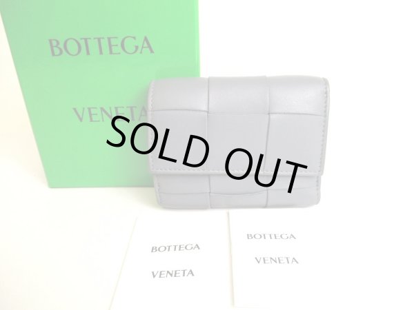 Photo1: BOTTEGA VENETA Cassette Gray Leather Trifold Wallet Compact Wallet #9827