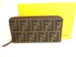 Photo1: FENDI Zucca Canvas Brown Leather Round Zip Long Wallet #9828