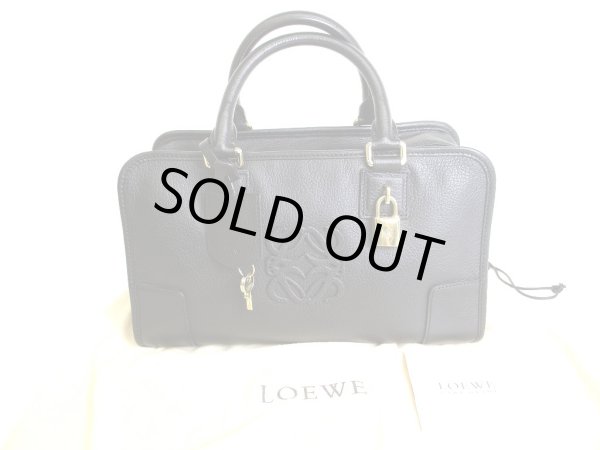 Photo1: LOEWE Black Goat Leather Hand Bag Purse Amazona 28 #9831