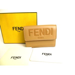 Photo: FENDI ROMA Light Brown Leather Trifold Wallet Compact Wallet #9833