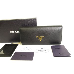 Photo: PRADA Saffiano Metal Black Leather Bifold Long Flap Wallet #9834