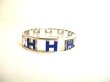 Photo3: HERMES Silver Plated Blue Bracelet Reversible H Bangle #9836