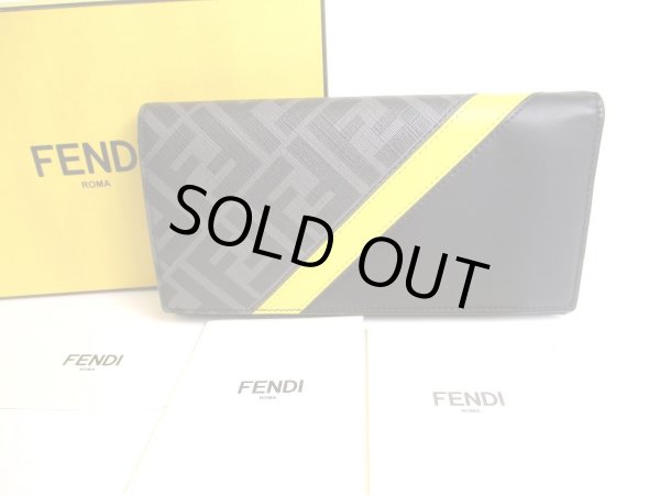 Photo1: FENDI Zucca Gray Fabric Black Leather Bifold Long Wallet Flap Wallet #9839