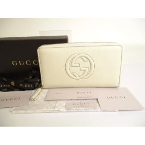 Photo: GUCCI Soho Pearl White Leather Round Zip Long Wallet Purse #9840