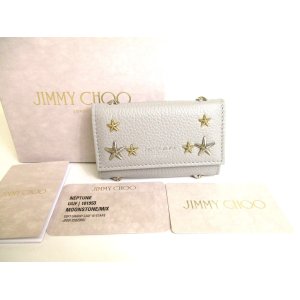 Photo: Jimmy Choo Silver Metal Stars Gray Leather 6 Pics Key Case NEPTUNE #9846