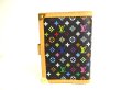 Photo2: LOUIS VUITTON Multicolor Black Leather Small Ring Agenda Cover #9852