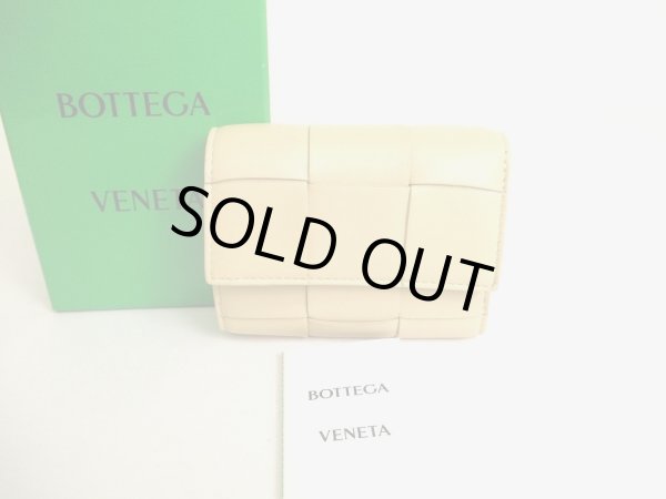 Photo1: BOTTEGA VENETA Cassette Beige Leather Trifold Wallet Compact Wallet #9857