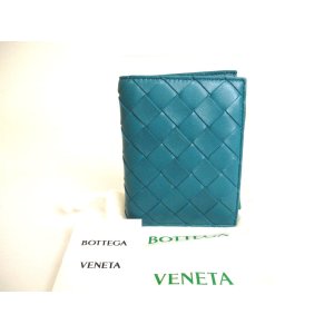 Photo: BOTTEGA VENETA Intrecciato Blue green Leather Bifold Wallet Compact Wallet #9858