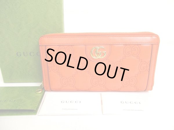 Photo1: GUCCI GG Matelasse Orange Leather Zip Around Wallet #9867