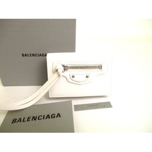 Photo: BALENCIAGA White Leather Trifold Mini Wallet Neo Classic #9876