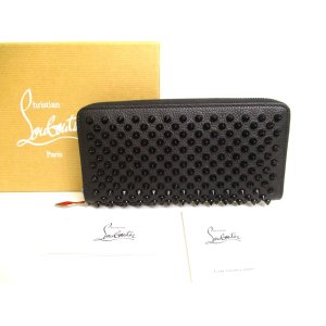 Photo: Christian Louboutin Panettone Black Leather Spikes Round Zip Wallet #9877