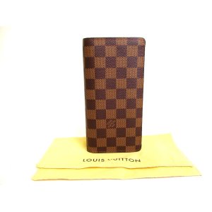 Photo: LOUIS VUITTON Damier Brown Leather Long Wallet Portefeuille Brazza #9879