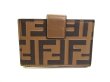 Photo2: FENDI Brown Leather FF Logo Gold H/W Credit Card Business Card Holder #9888