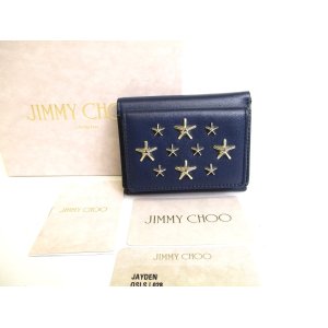 Photo: Jimmy Choo Metal Stars Navy Blue Leather Trifold Wallet Compact Wallet #9891