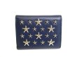 Photo2: Jimmy Choo Metal Stars Navy Blue Leather Trifold Wallet Compact Wallet #9891