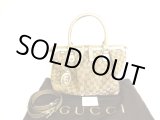 Photo: GUCCI GG Brown Canvas Gold Leather Hand Bag Tote Bag w/Strap Purse #9908