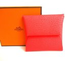 Photo: HERMES Pink and Brown Chevre Myzore Leather Coin Purse Bastia #9920