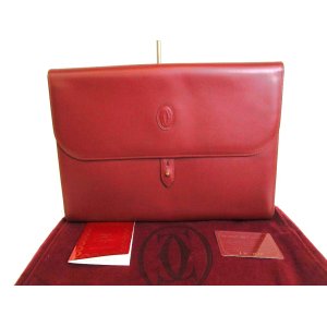 Photo: Cartier Bordeaux Leather Must de Cartier A4 Document Case Clutch Bag #9925