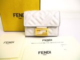 Photo: FENDI White Leather Baguette Micro Trifold Wallet Compact Wallet #9932