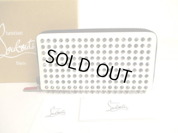 Photo1: Christian Louboutin Panettone White Leather Spikes Round Zip Wallet #9934