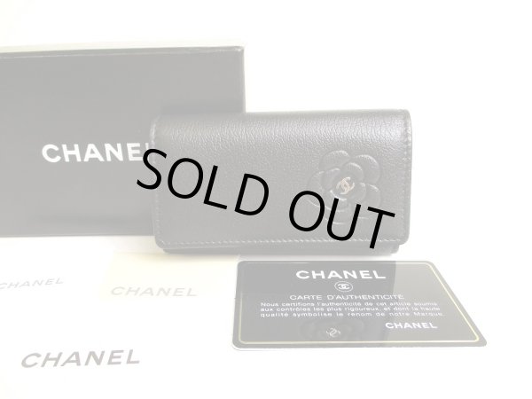 Photo1: CHANEL CC Logo Camellia Motif Black Leather 6 Pics Key Cases #9942