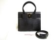 Photo1: Salvatore Ferragamo Vara Black Leather Hand Bag w/Strap #9953